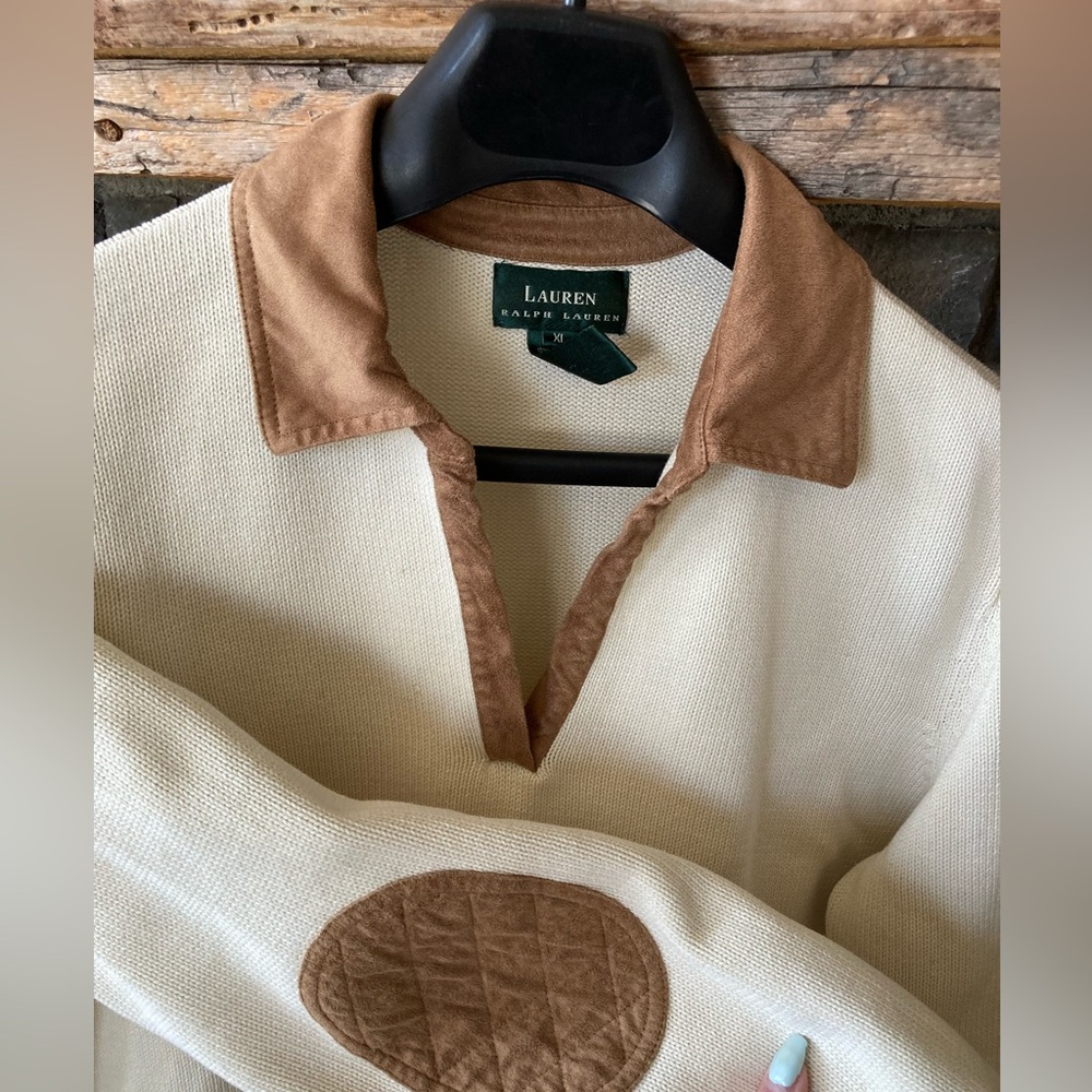 Vintage 90s Lauren Ralph Lauren Knit Cotton V Neck Western Retro Sweater Top - Picture 7 of 11